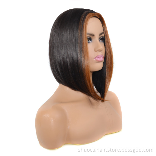 Wholesale Women Ombre Color Short 8 Inch Hair Bone Perruque Bob Straight Wig Hair High Quality Synthetic Hair None Lace Wigs